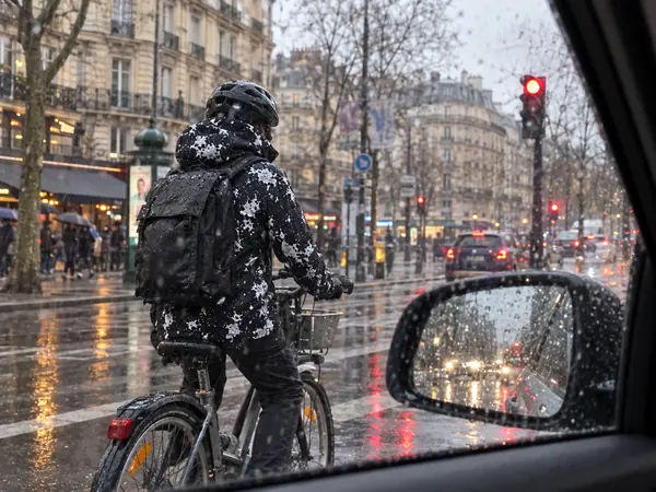 Cycliste RIDESHIFT sous la pluie